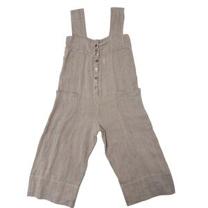 La Bottega di Brunella Italy Linen‎ Jumpsuit Wide Leg Button Front Taupe Small